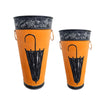 21, 16 Inch Metal Umbrella Stands, Black Engraved Artwork, Set of 2, Orange By The Urban Port