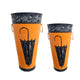 21, 16 Inch Metal Umbrella Stands, Black Engraved Artwork, Set of 2, Orange By The Urban Port