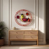 22 Inch Round Metal Wall Decor With Vase, Multicolor By Benzara