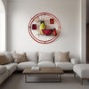 22 Inch Round Metal Wall Decor With Vase, Multicolor By Benzara