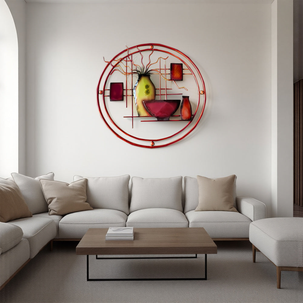 22 Inch Round Metal Wall Decor, Multicolor