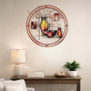 22 Inch Round Metal Wall Decor With Vase, Multicolor By Benzara