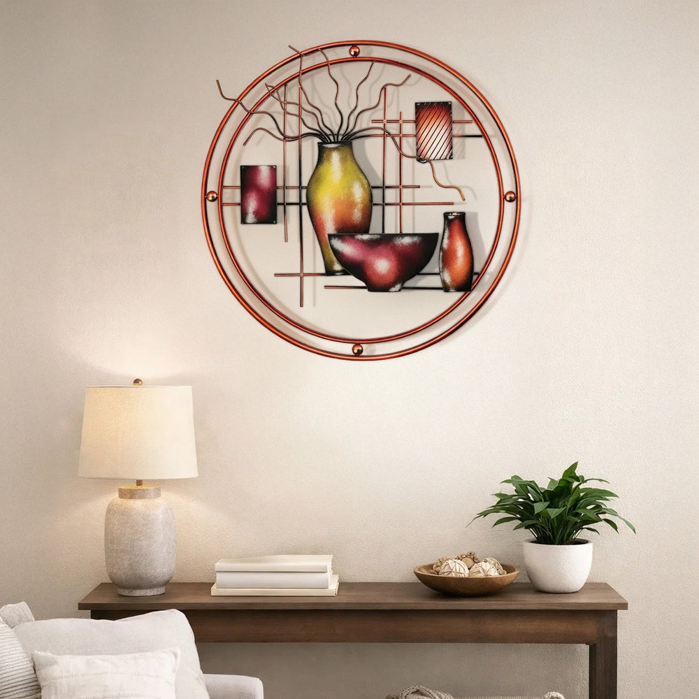 22 Inch Round Metal Wall Decor, Multicolor