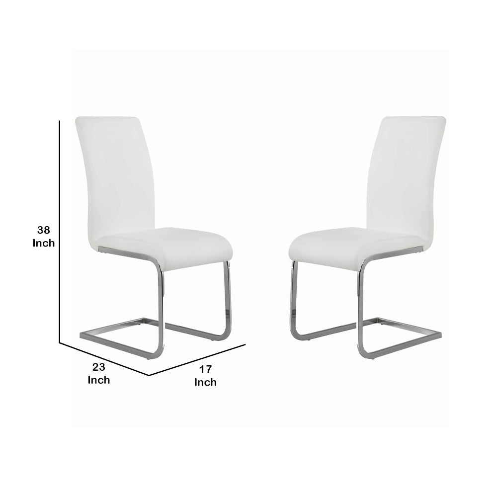 Metal Cantilever Dining Chair Set of 2 White and Silver By Casagear Home BM09803