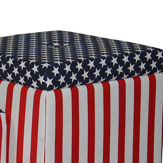 Patriotic Print Square Storage Ottoman with 1 Extra Seating, Multicolor By Casagear Home