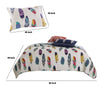Boston 3 Piece Fabric Queen Size Quilt Set with Feather Prints Multicolor By Casagear Home BM101907