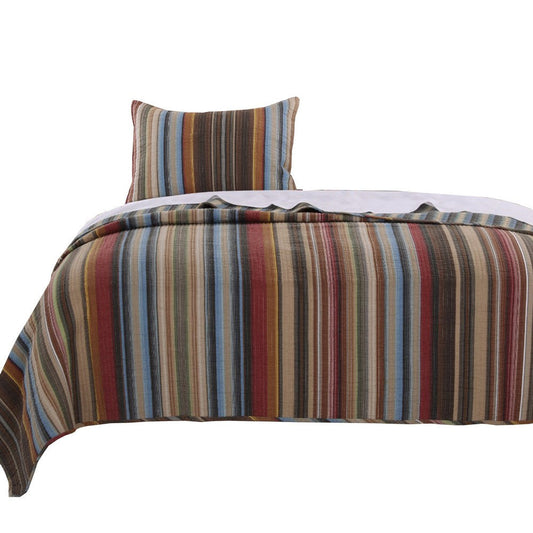 Phoenix Fabric 2 Piece Twin Size Quilt Set with Striped Prints, Multicolor By Casagear Home
