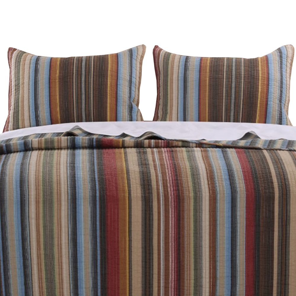 Phoenix Fabric 3 Piece King Size Quilt Set with Striped Prints Multicolor By Casagear Home BM101914