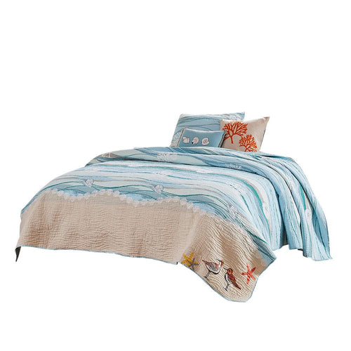 Maritsa 4 Piece Twin Size Quilt Set | Coastal Prints | Blue