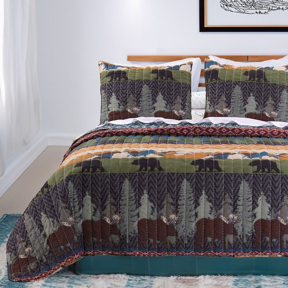 2 Piece Twin Size Quilt Set with Nature Inspired Print Multicolor By Casagear Home BM116915