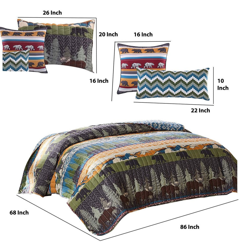 4 Piece Twin Size Quilt Set with Nature Inspired Print Multicolor By Casagear Home BM117682