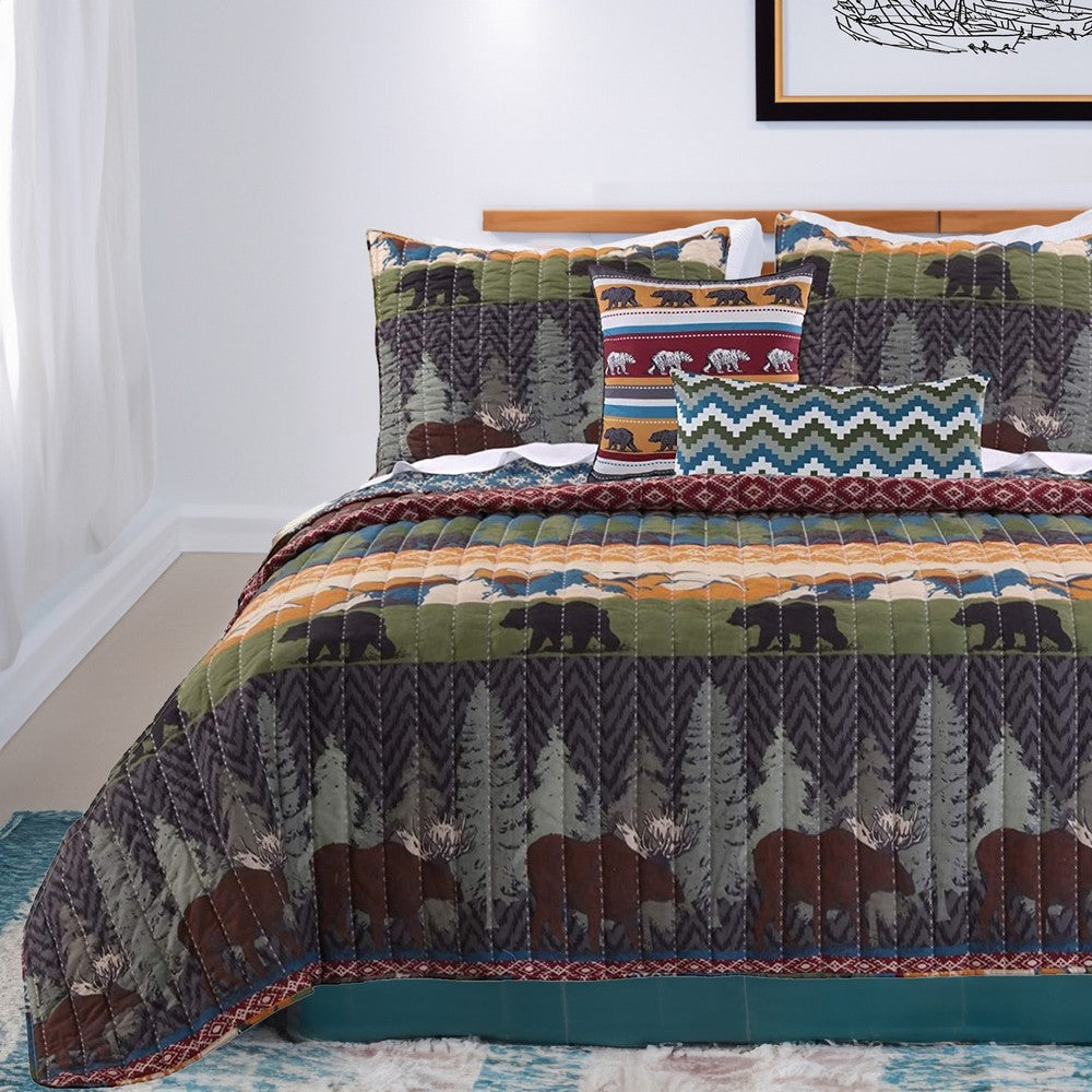 4 Piece Twin Size Quilt Set with Nature Inspired Print Multicolor By Casagear Home BM117682