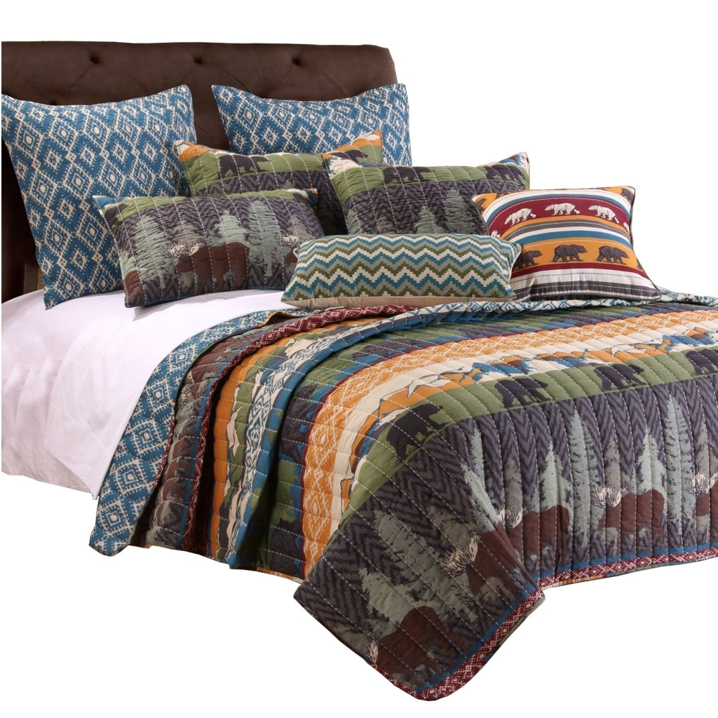 5 Piece King Size Quilt Set with Nature Inspired Print Multicolor By Casagear Home BM117684
