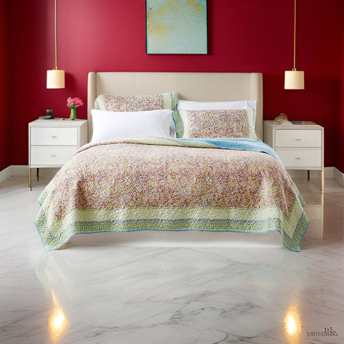 Denver 3 Piece Queen Size Quilt Set | Cotton | Fern Branches Print