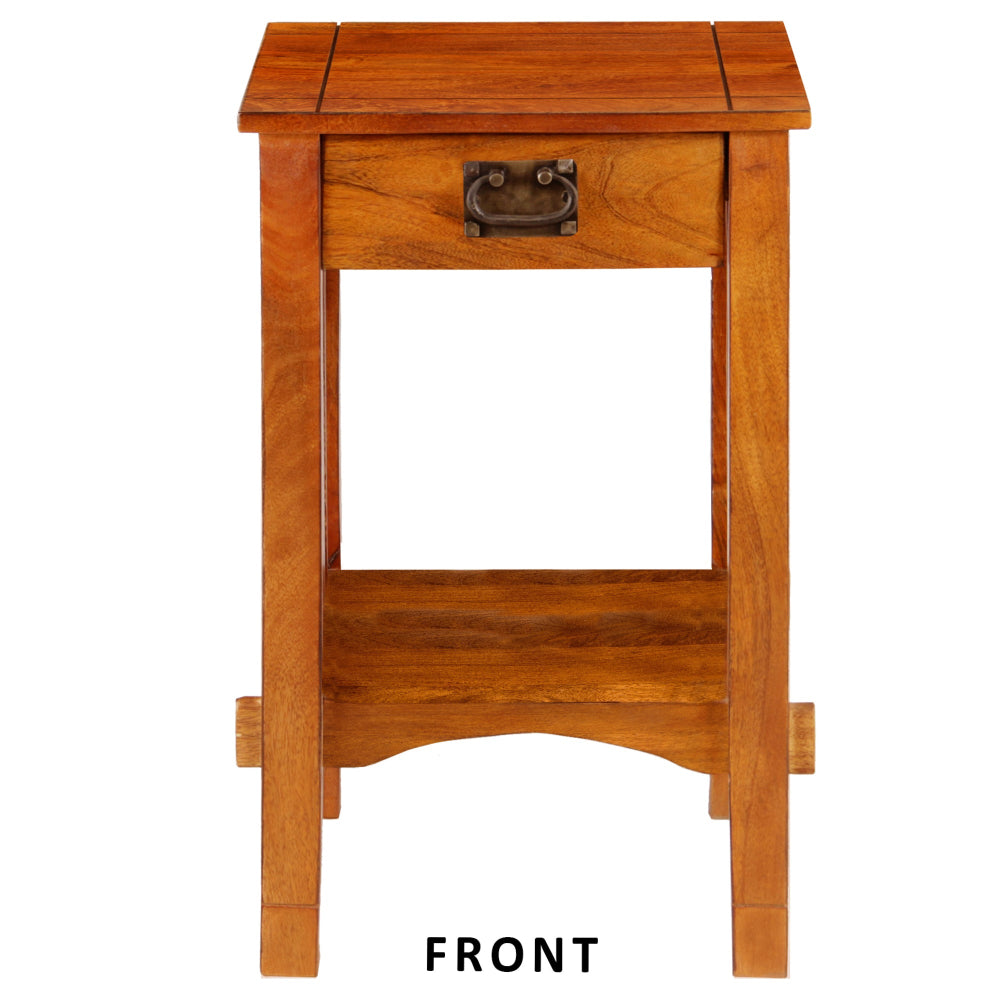 Spacious Mango Wood Nightstand with Slatted Side Panels, Brown - BM122854