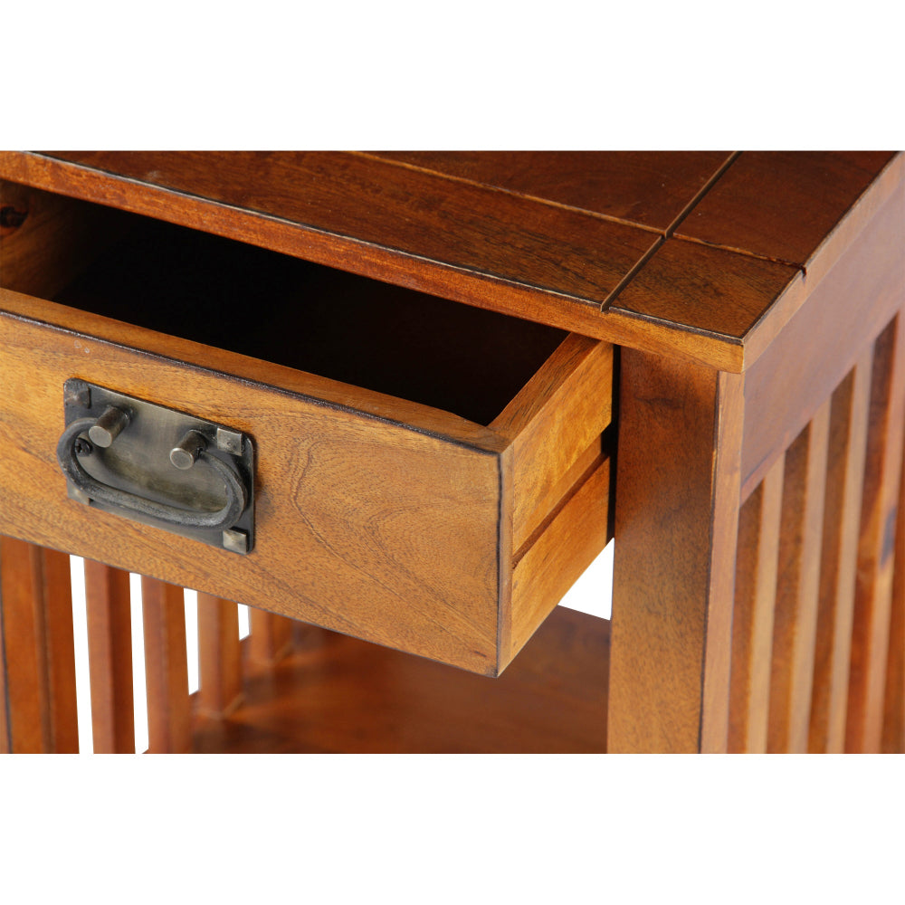 Spacious Mango Wood Nightstand with Slatted Side Panels, Brown - BM122854