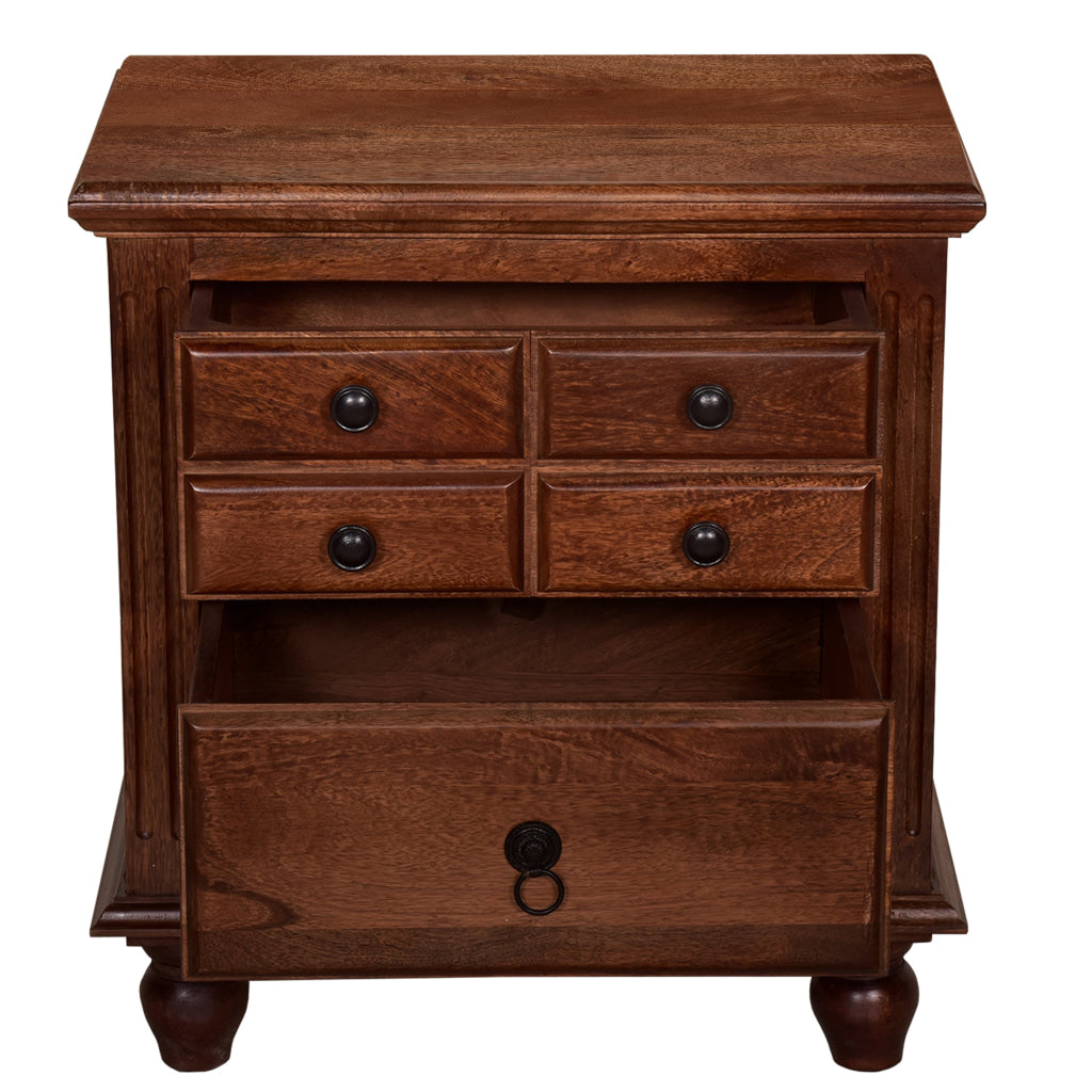 26 Inch Handcrafted Nightstand 2 Drawers Black Powder Coated Knobs Walnut Brown Mango Wood By The Urban Port BM123138