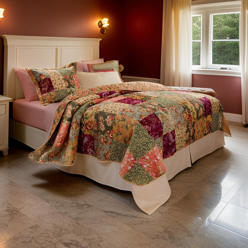 Kamet 2 Piece Twin Size Quilt Set | Floral Prints | Multicolor