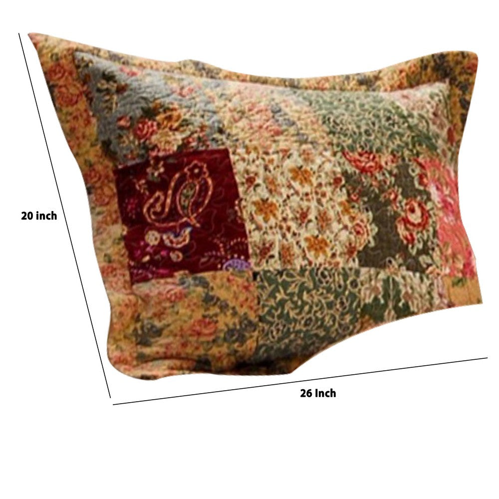 Kamet Fabric Standard Size Sham with Floral Prints and Paisleys Multicolor By Casagear Home BM14924