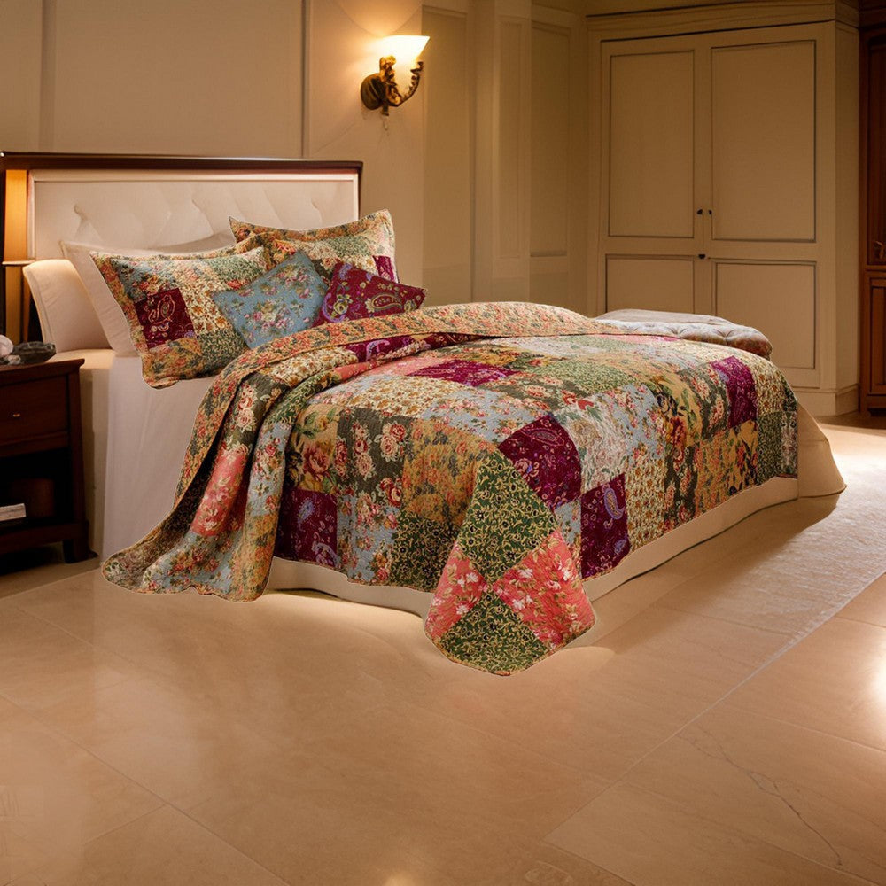 Kamet 5 Piece Queen Size Quilt Set | Floral Prints | Multicolor