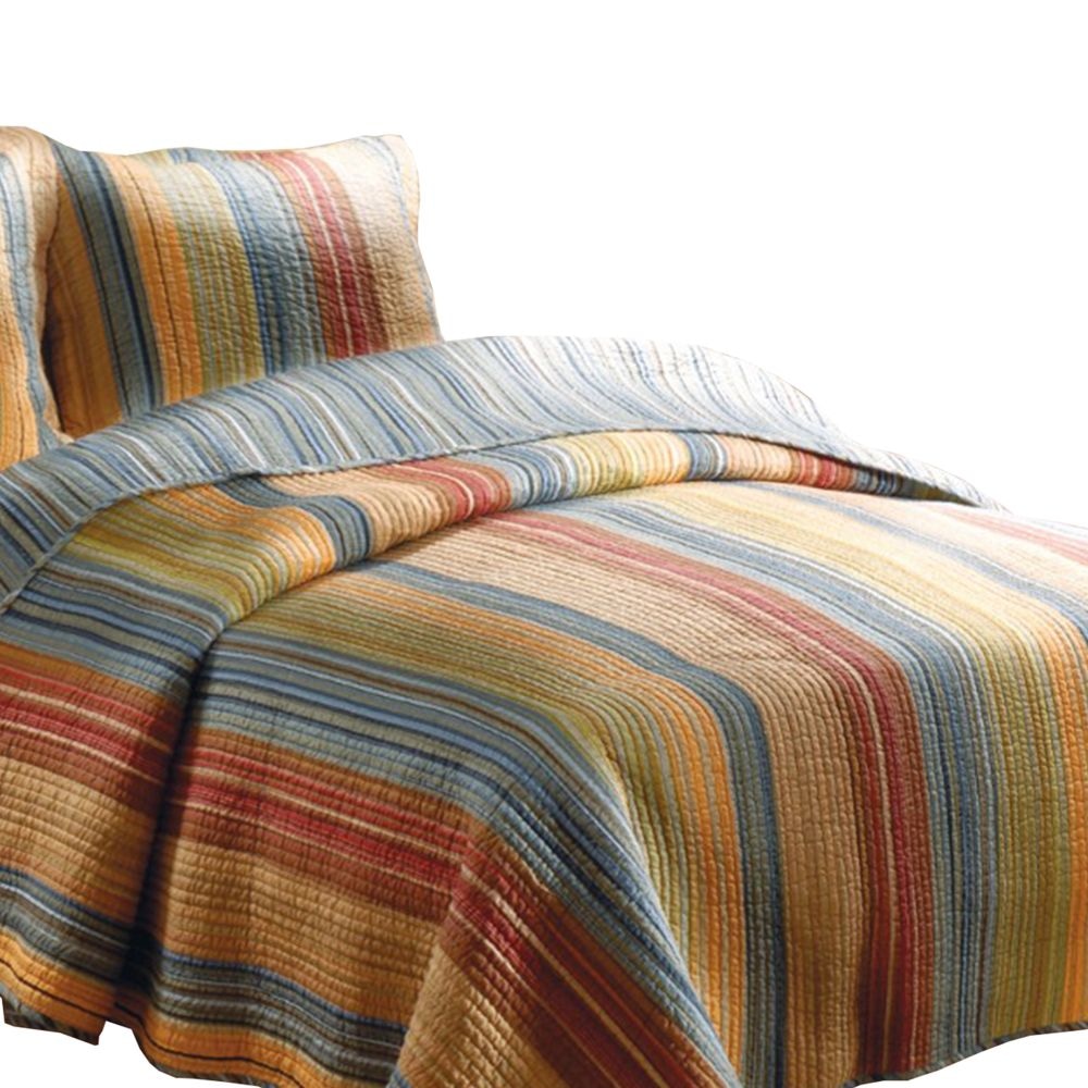 Huascaran 3 Piece Fabric Queen Size Quilt Set with Channel Stitching Multicolor By Casagear Home BM14942