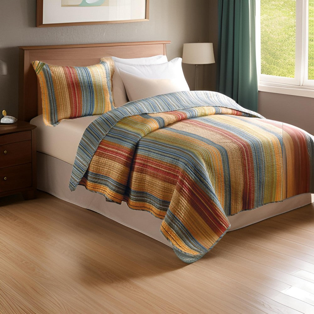 Huascaran 2 Piece Twin Size Quilt Set | Channel Stitching | Multicolor