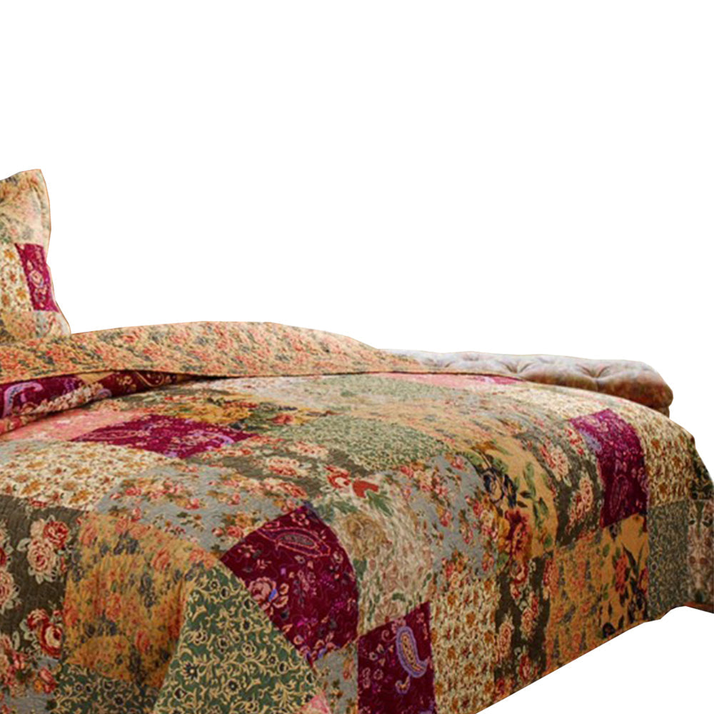 Kamet 3 Piece Full Size Bedspread Set | Floral Prints | Multicolor