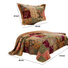 Kamet 3 Piece Fabric Full Size Bedspread Set with Floral Prints, Multicolor By Casagear Home