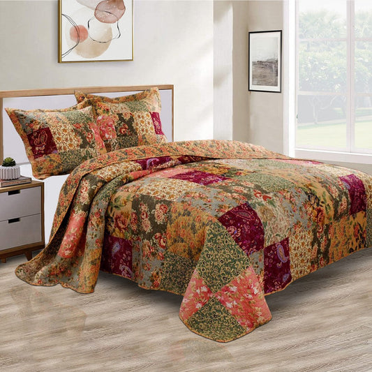 Kamet 3 Piece Full Size Bedspread Set | Floral Prints | Multicolor