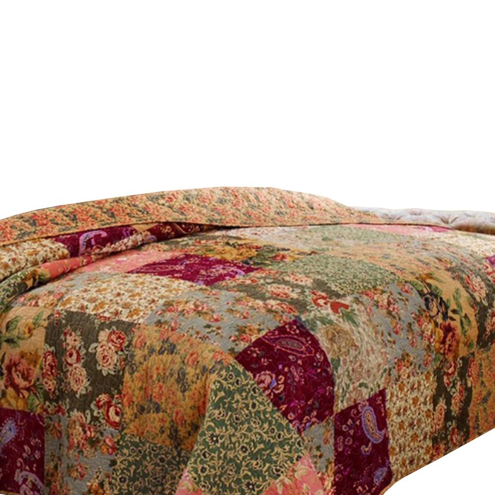 Kamet 2 Piece Fabric Twin Size Bedspread Set with Floral Prints Multicolor By Casagear Home BM14957