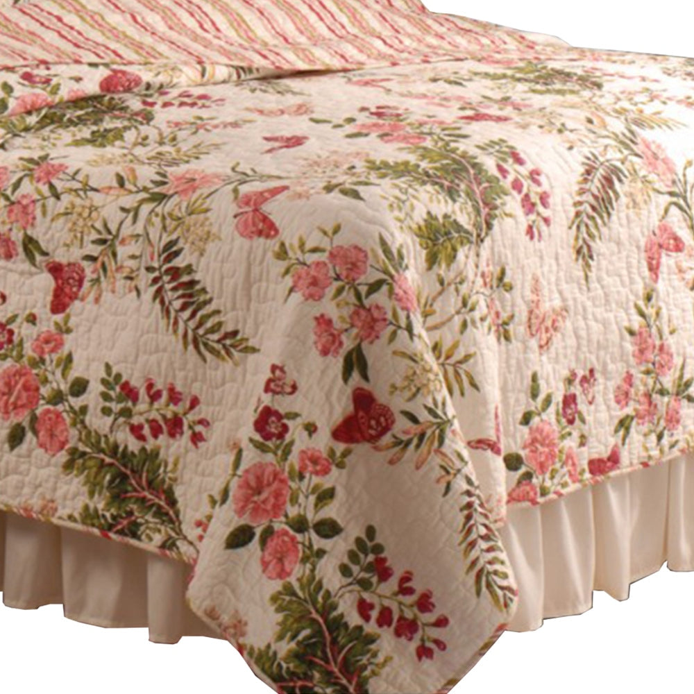 Atlanta Fabric 3 Piece King Size Quilt Set with Butterfly Prints,Multicolor By Casagear Home BM14960