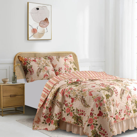 Atlanta Fabric 3 Piece King Size Quilt Set with Butterfly Prints,Multicolor By Casagear Home