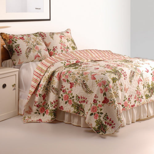 Atlanta 3 Piece Queen Size Quilt Set | Butterfly Print | Multicolor