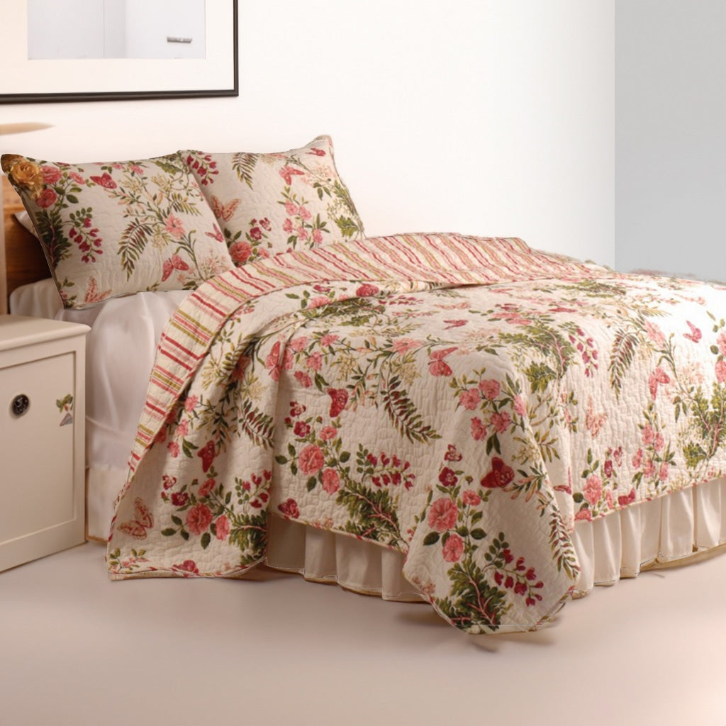 Atlanta 3 Piece Queen Size Quilt Set | Butterfly Print | Multicolor