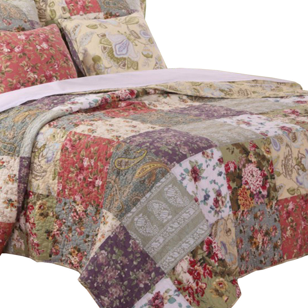 Chicago 5 Piece Queen Size Quilt Set | Jacobean Prints | Multicolor BM14969