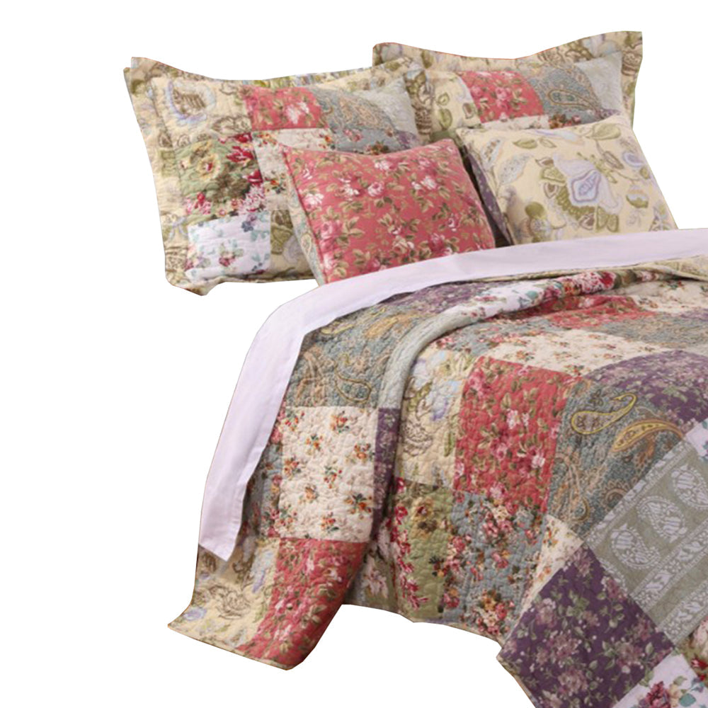 Chicago 5 Piece Queen Size Quilt Set | Jacobean Prints | Multicolor BM14969