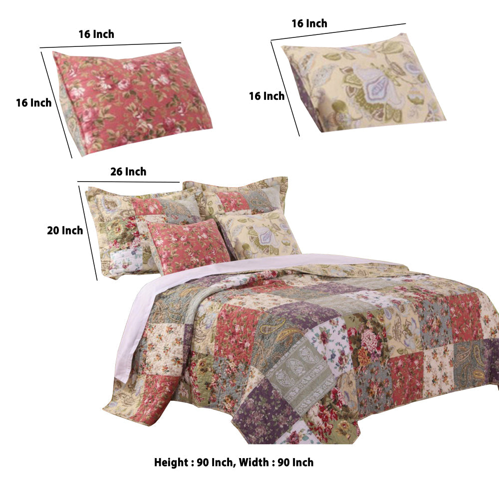 Chicago 5 Piece Queen Size Quilt Set | Jacobean Prints | Multicolor BM14969