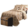 Elbe 5 Piece Queen Size Quilt Set | Medallion & Floral Pattern | Beige & Brown