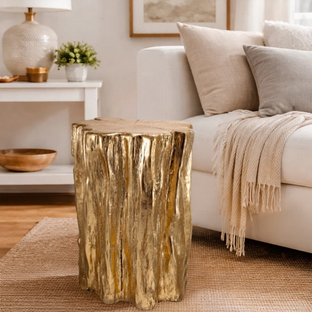 Nature Inspired Tree Trunk Metal Stool, Gold By The Urban port