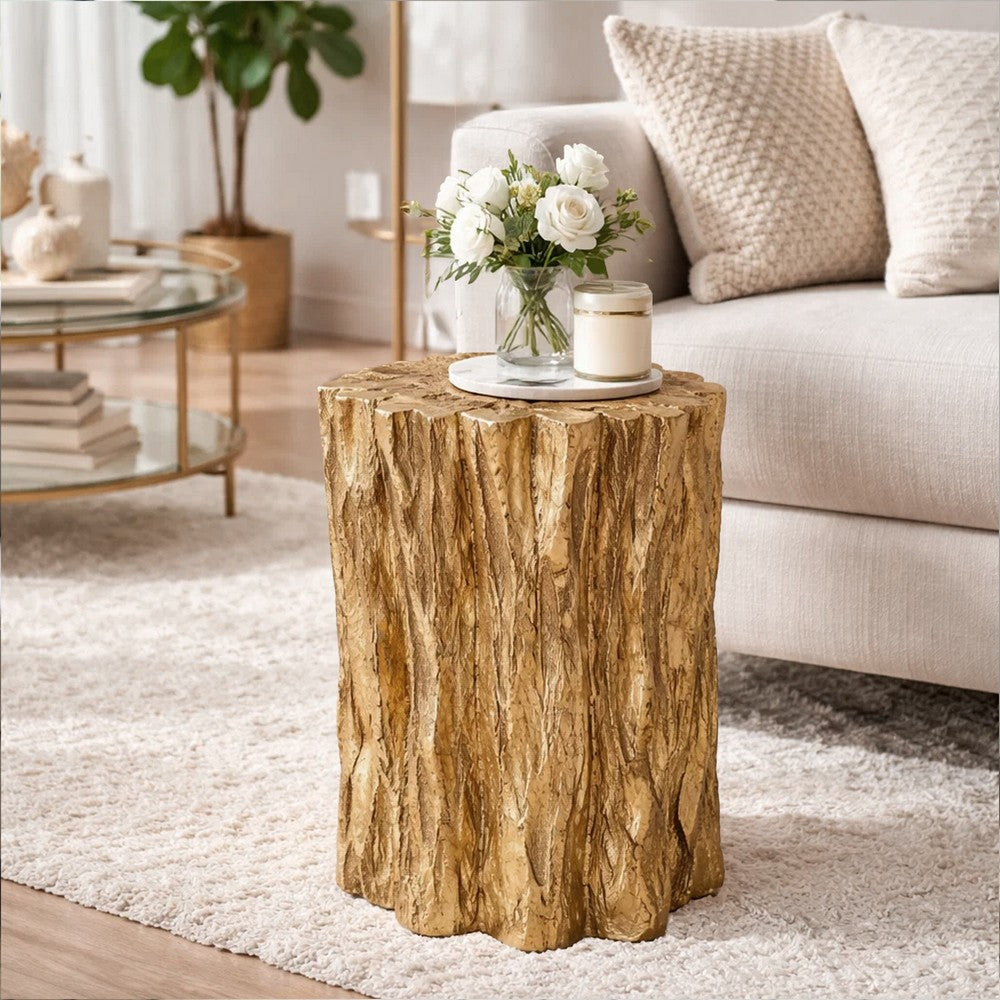 Nature Inspired Tree Trunk Metal Stool, Gold By The Urban port