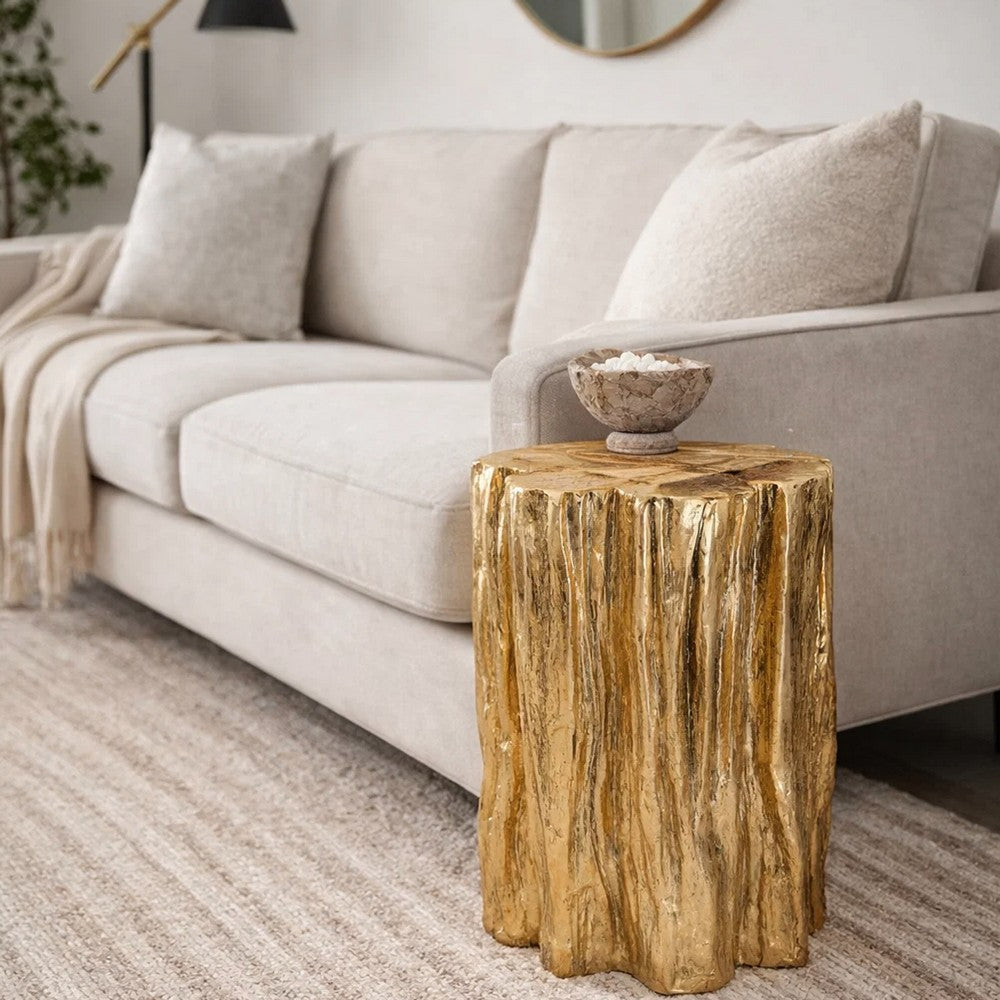 Nature Inspired Tree Trunk Metal Stool, Gold By The Urban port