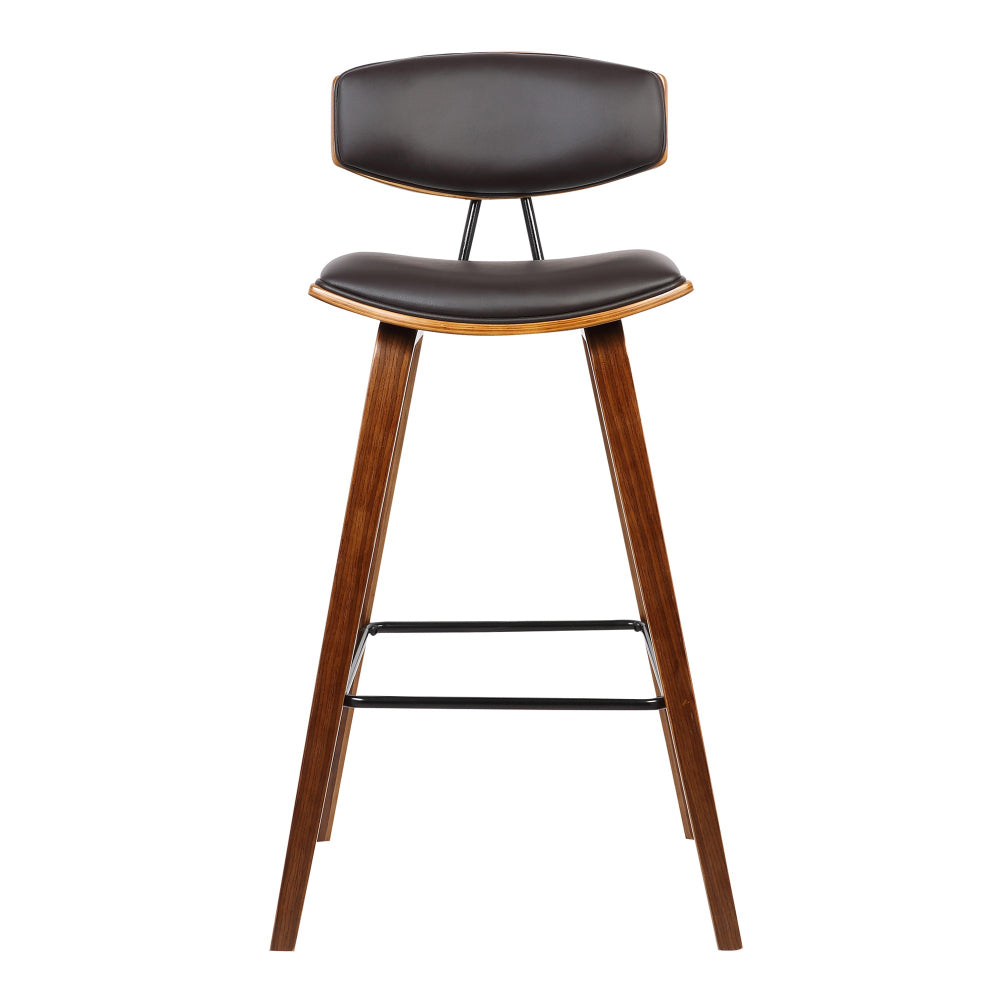 Wooden Frame Leatherette Barstool with Flared Legs, Brown By Casagear Home