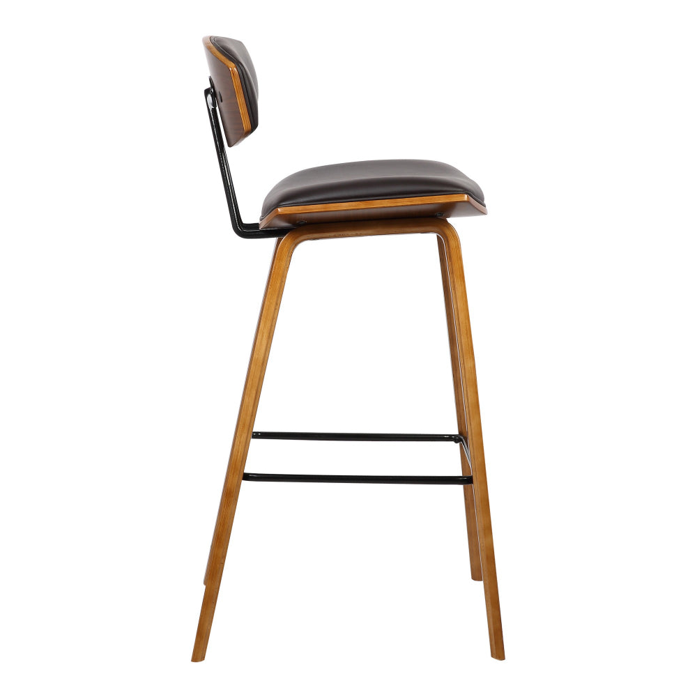 Wooden Frame Leatherette Barstool with Flared Legs, Brown By Casagear Home