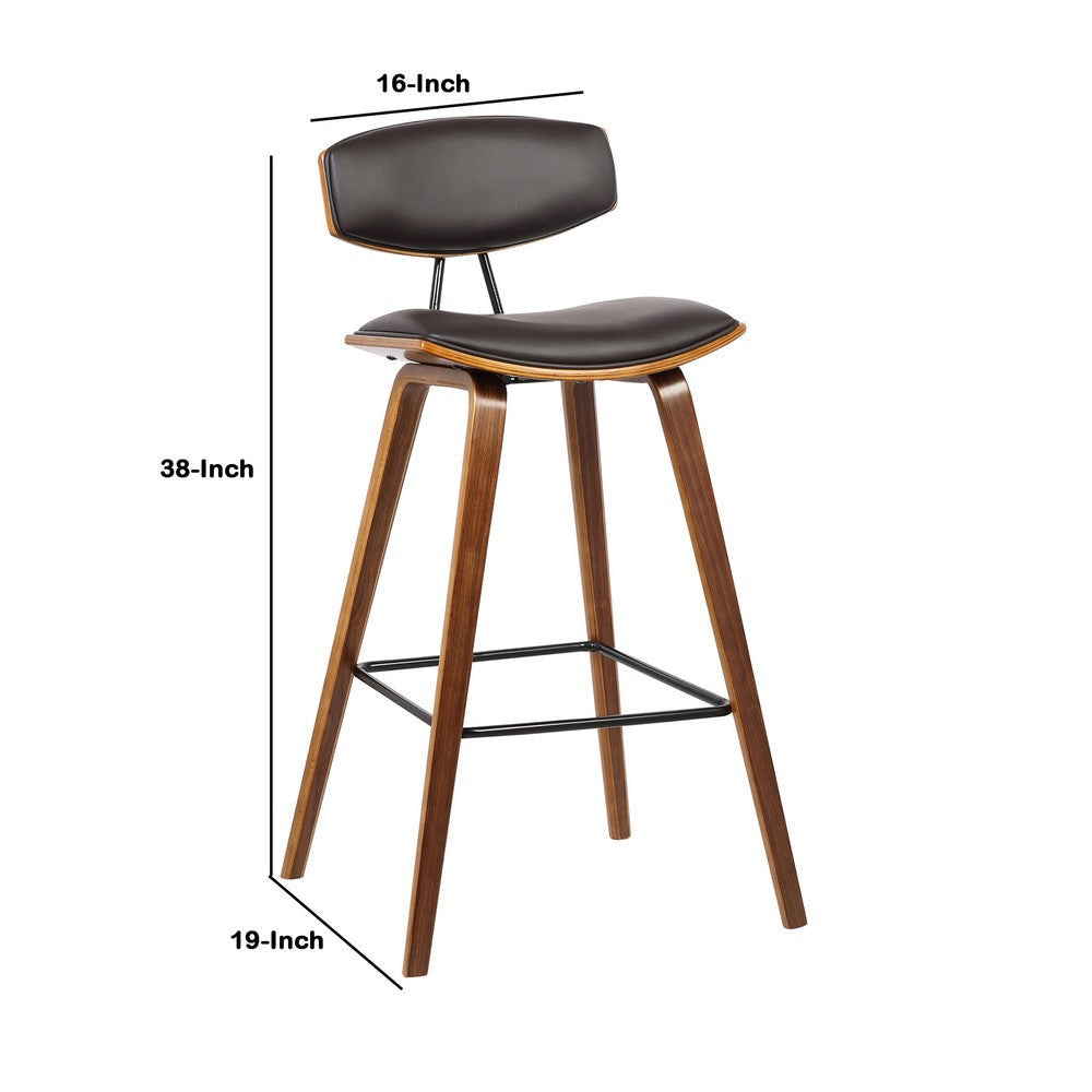 Barstool | Faux Leather | Flared Legs | Wood Frame | Brown