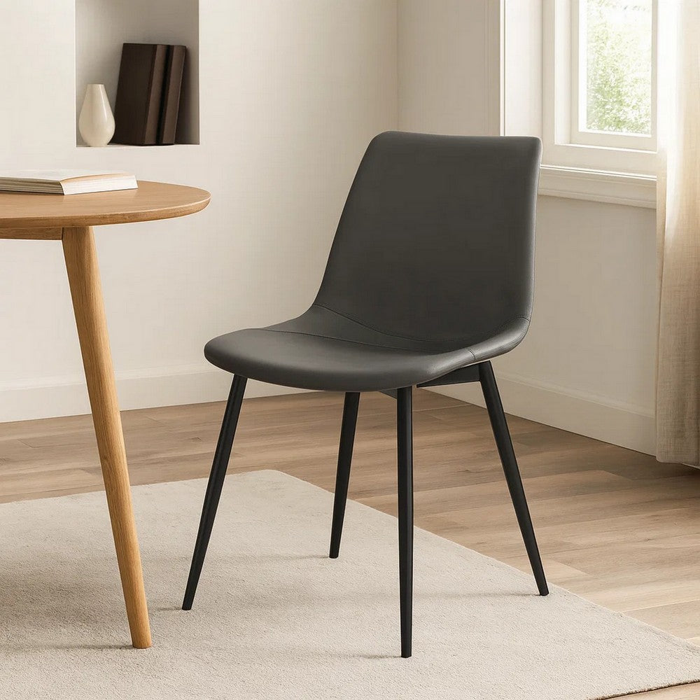 Dining Chair | Faux Leather | Bucket Seat | Metal Legs | Gray & Black