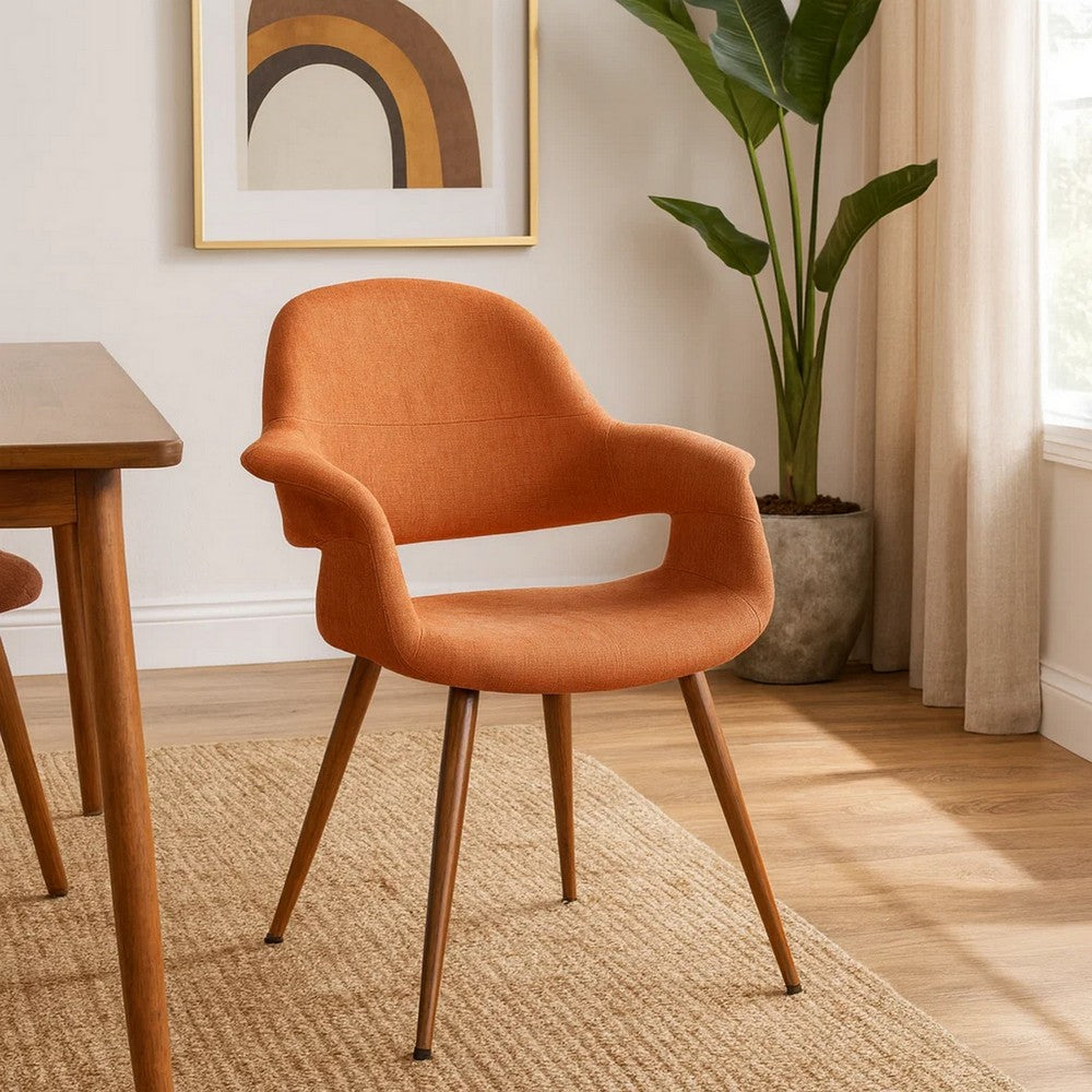 Dining Chair | Mid-Century | Fabric | Tapered Legs | Orange & Brown
