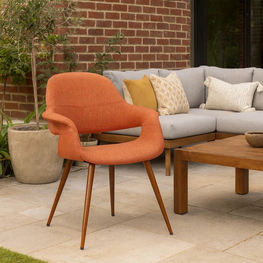 Dining Chair | Mid-Century | Fabric | Tapered Legs | Orange & Brown