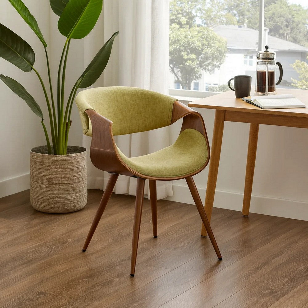 Dining Chair | Curved Back | Fabric | Tapered Legs | Brown & Green