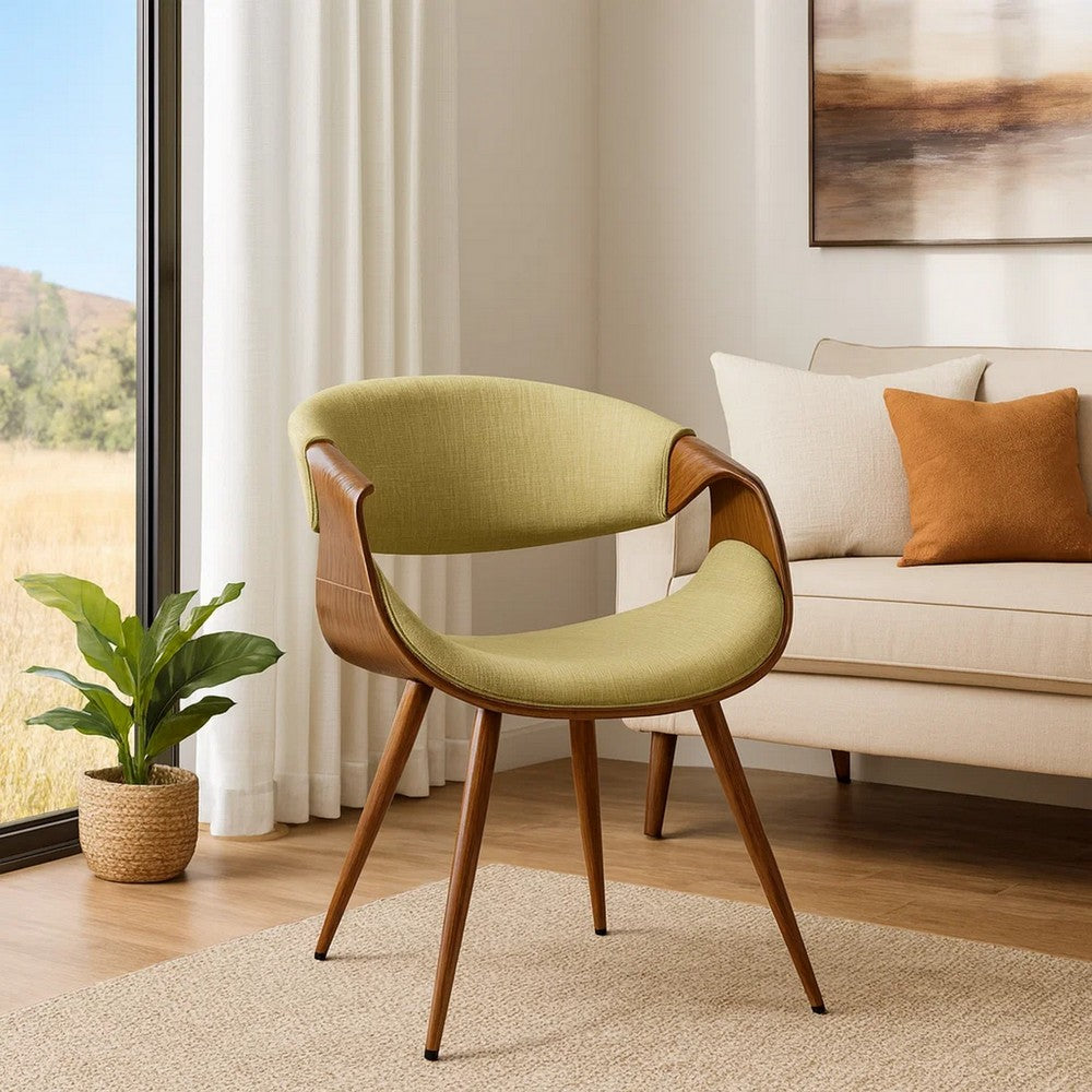 Dining Chair | Curved Back | Fabric | Tapered Legs | Brown & Green