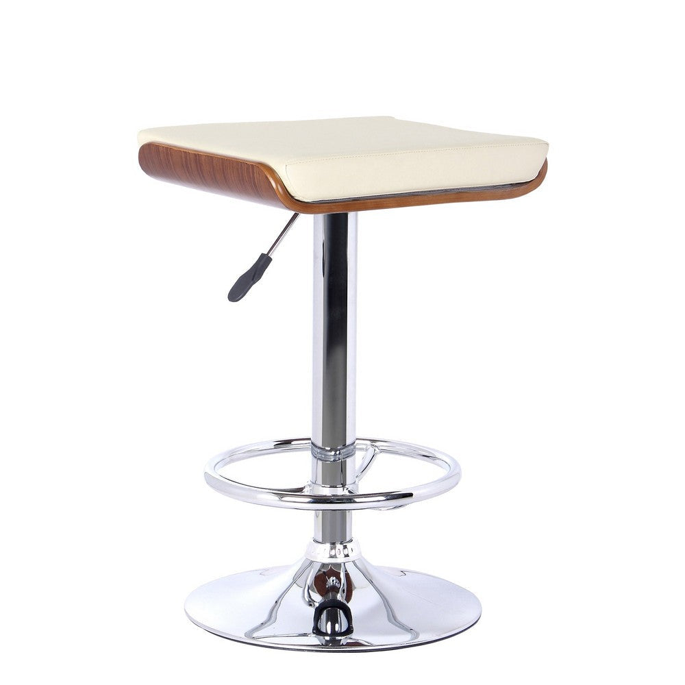 Swivel Backless Faux Leather Barstool with Pedestal Base, Cream and Chrome By Casagear Home